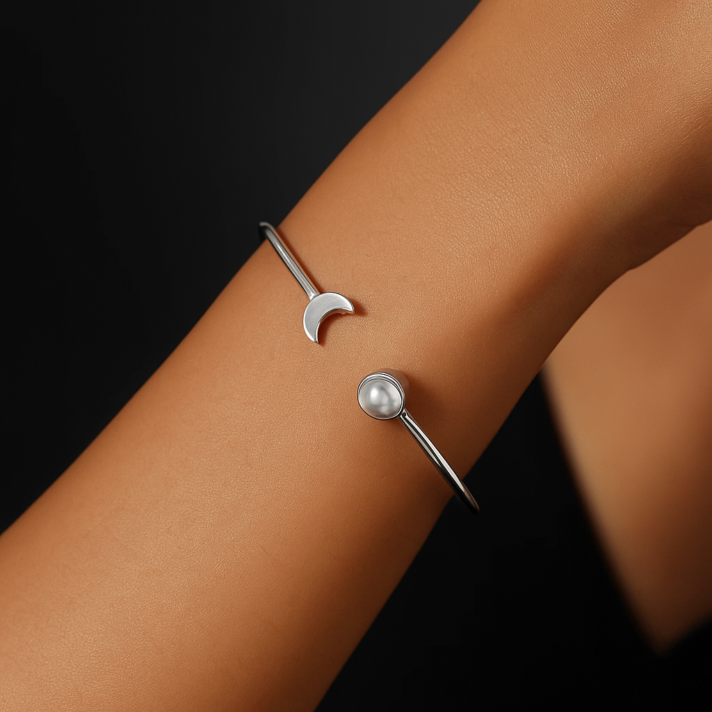 925 silver pearl moon bracelet