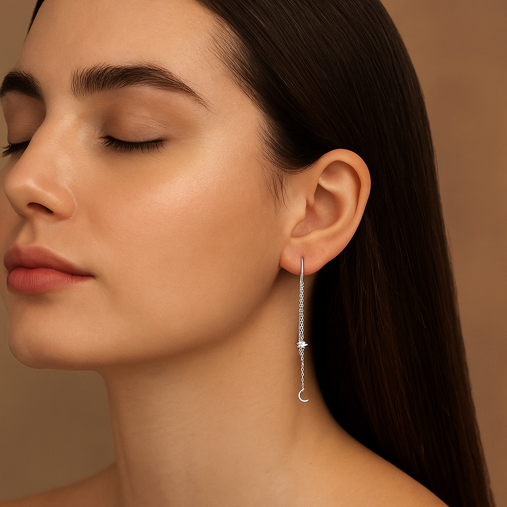925 silver sui dhaga - moon earrings