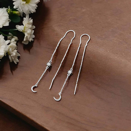 925 Silver Sui Dhaga - Moon Earrings image 0