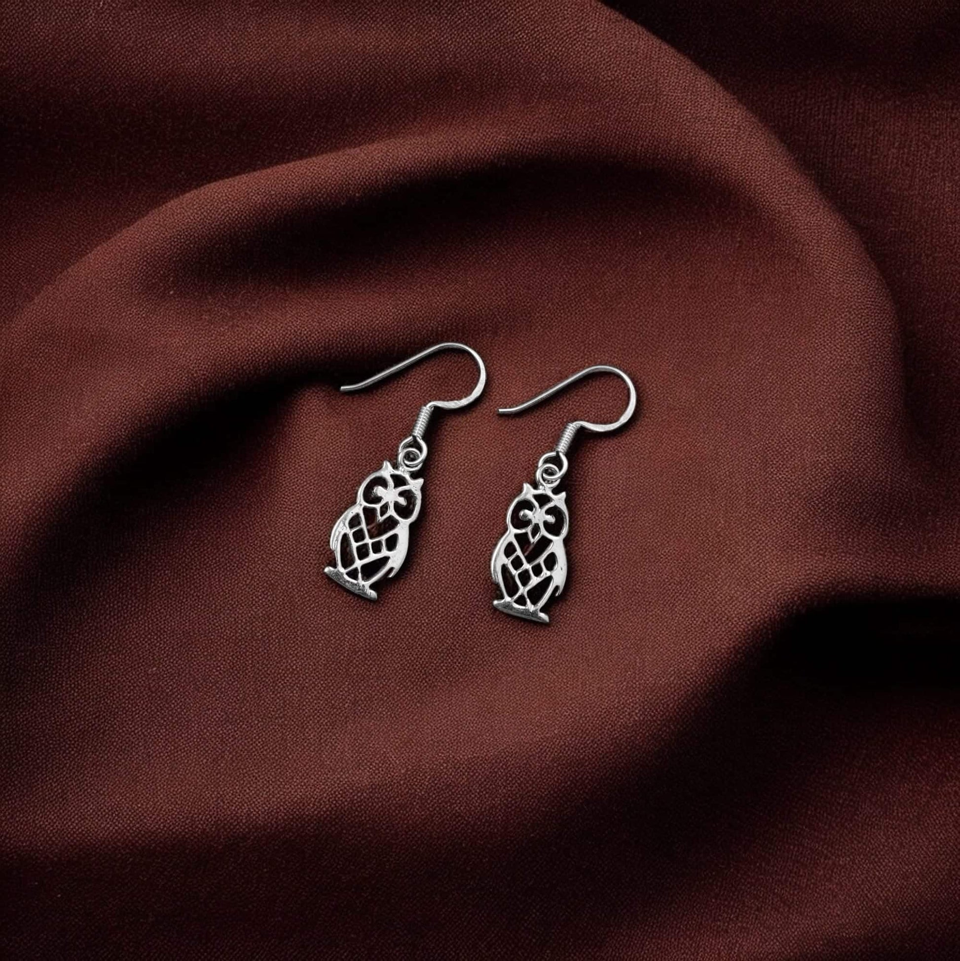 925 Silver Owl Big Earrings image 0