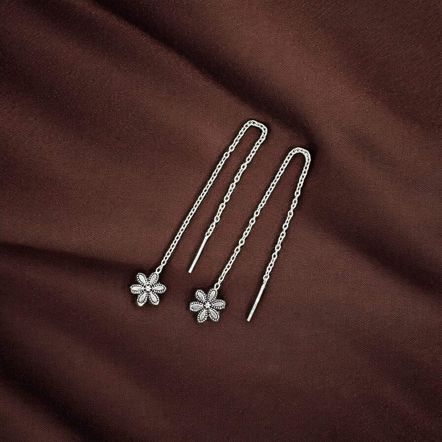 925 silver sui dhaga - phool earrings image 0