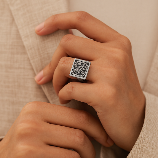 Karmic Balance Silver Ring (Square Chittai)