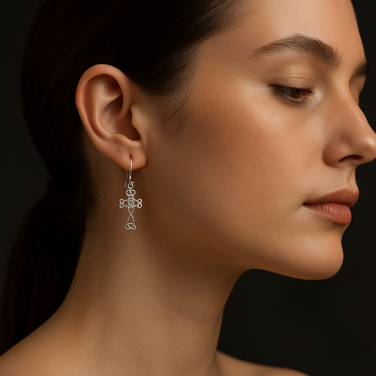 925 Silver Cross Jali Earrings
