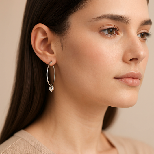 925 Silver Hoops Heart Earrings