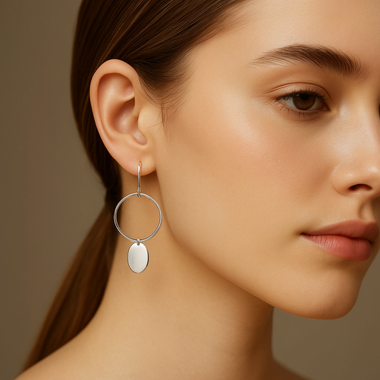925 Silver Hoops Round Plate Earrings