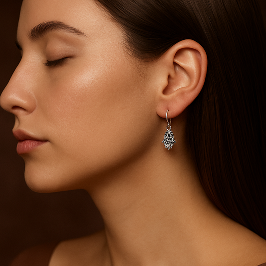 925 Silver Humsa Small Earrings