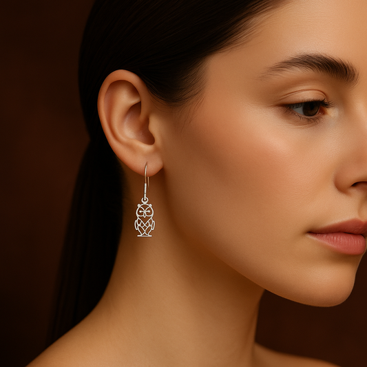 925 Silver Owl Big Earrings