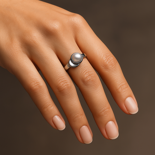 925 Silver Pearl Moon Ring