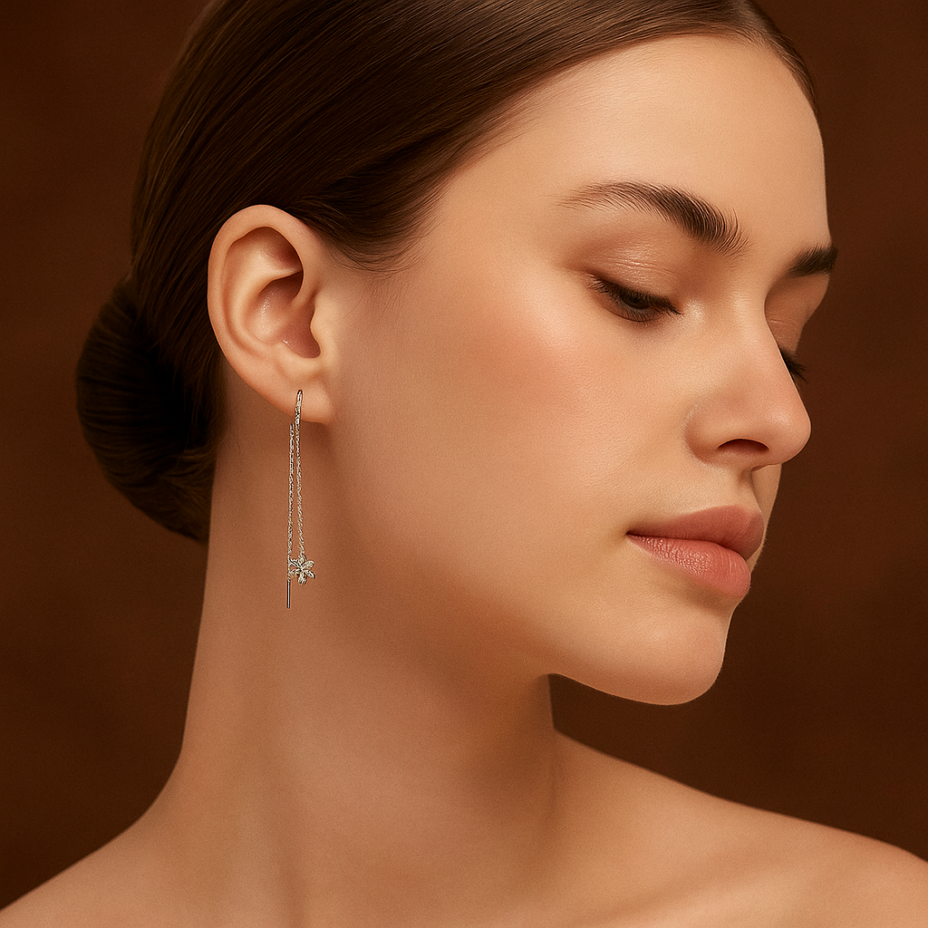 925 silver sui dhaga - phool earrings