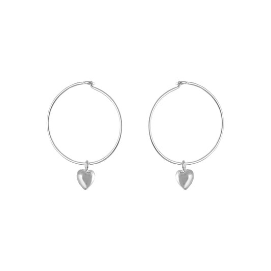 925 Silver Hoops Heart Earrings image 1