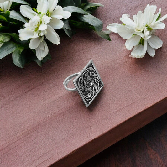 Karmic Balance Silver Ring (Square Chittai) image 1