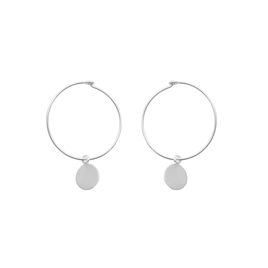 925 Silver Hoops Round Plate Earrings image 1