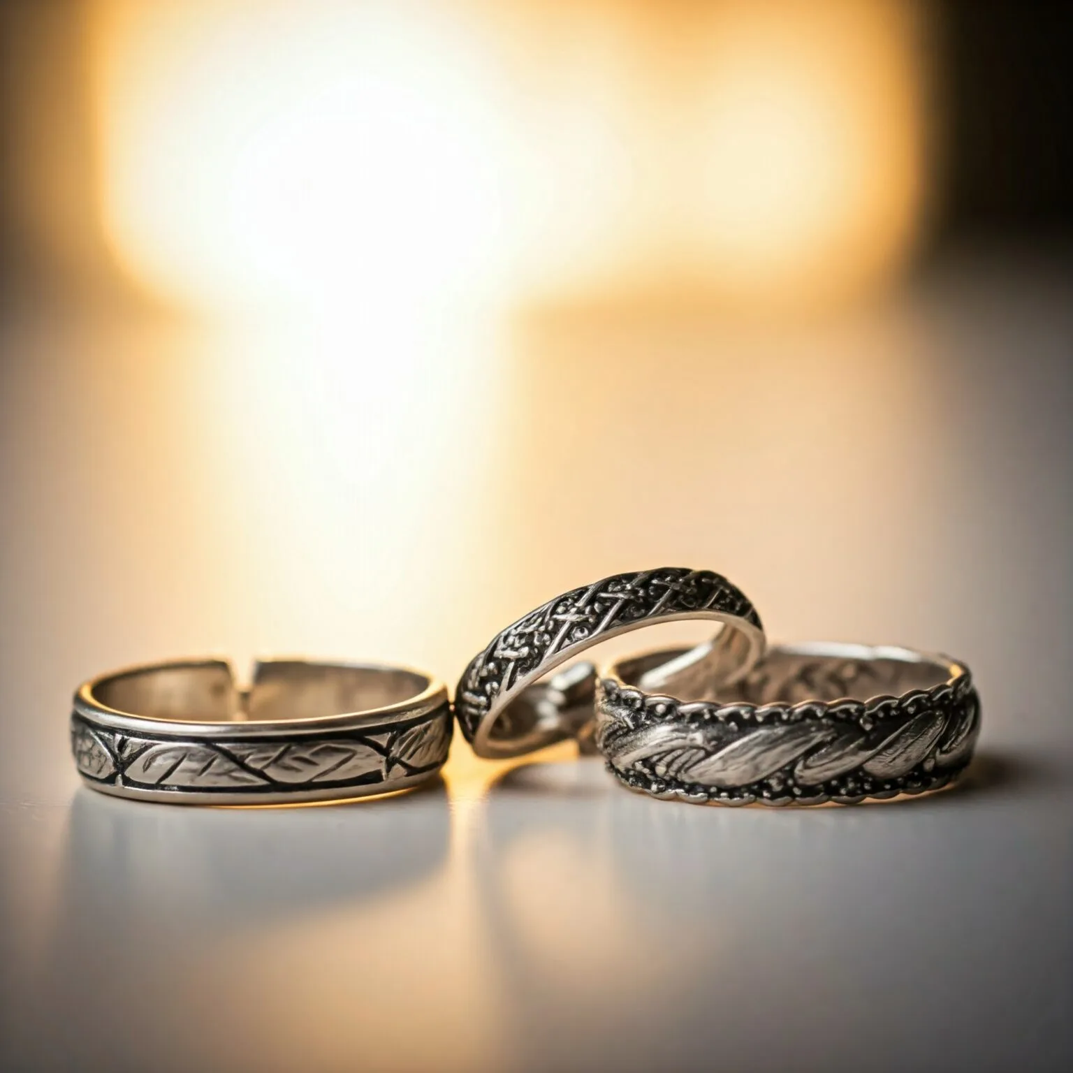 925 silver rings on a light surface