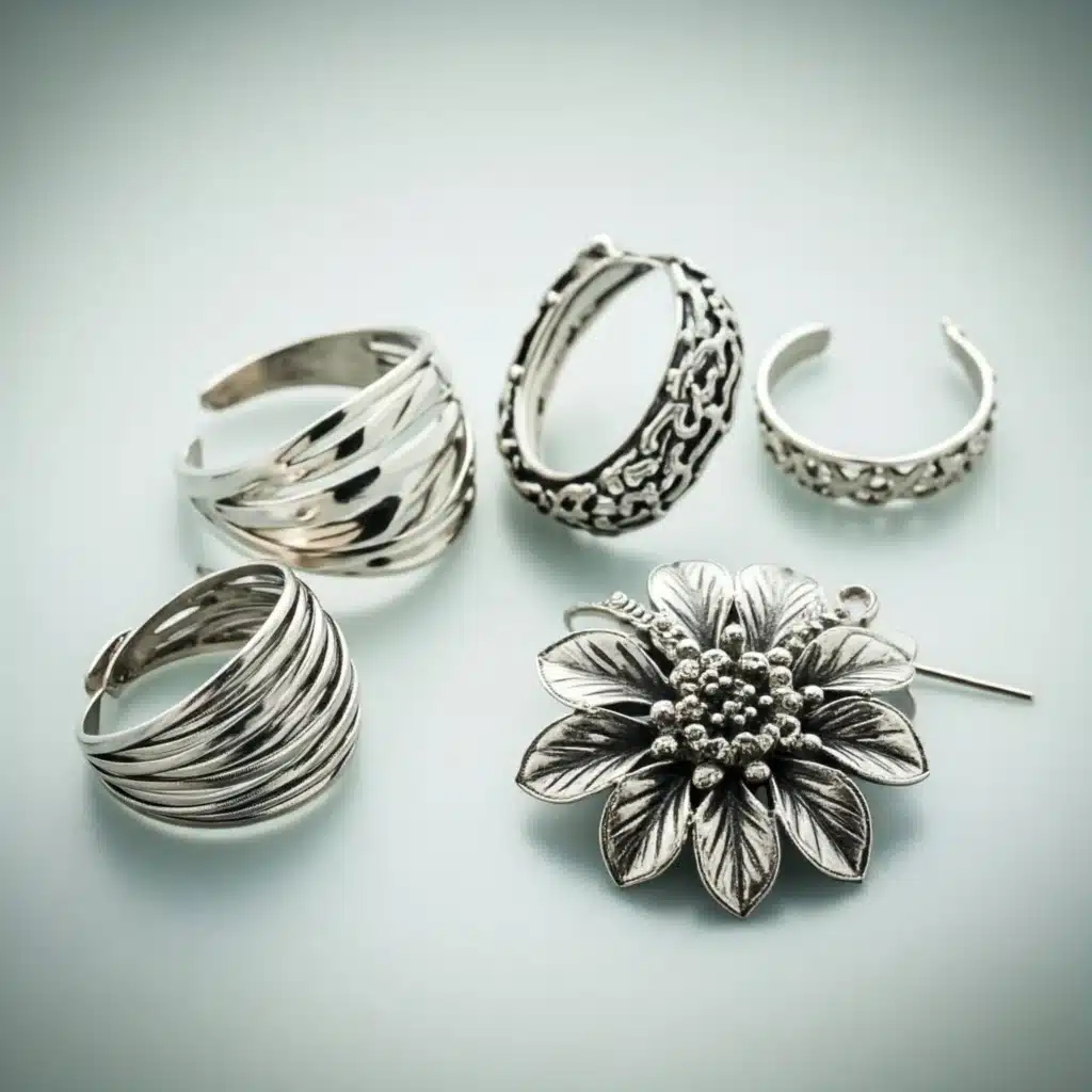 925 silver jewelry pieces on a light surface